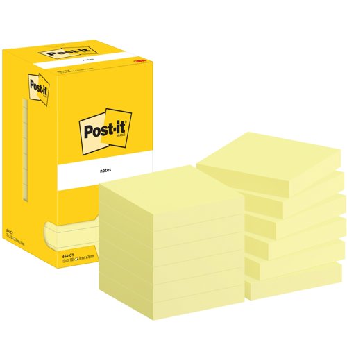 3M Post-it Notes 76x76mm Canary Yellow (Pack 12) 654-CY