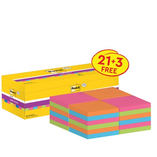3M Post-it Super Sticky Notes Value Pack 76x76mm Mixed Colours (Pack 24) 654-SS-VP24COL