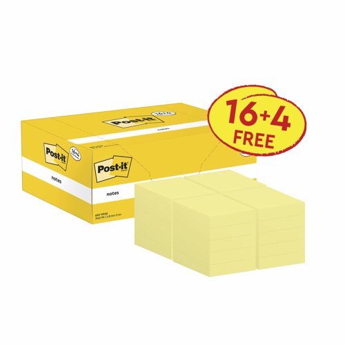 3M Post-it Notes Value Pack 38x51mm Canary Yellow (Pack 20) 653CY-VP20