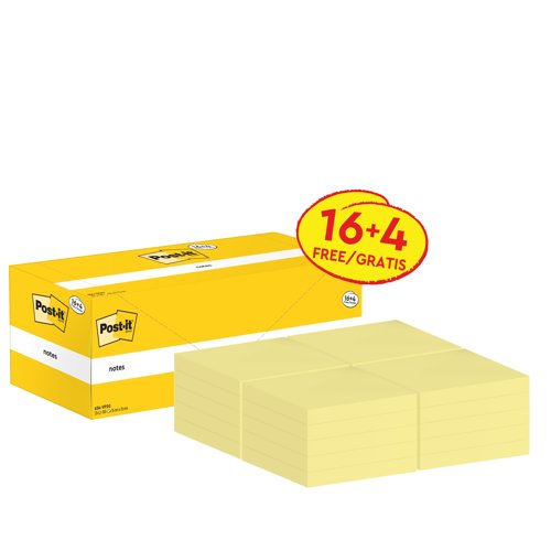 3M Post-it Notes Value Pack 76x76mm Canary Yellow (Pack 20) 654CY-VP20
