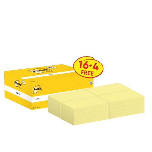 3M Post-it Notes Value Pack 76x127mm Canary Yellow (Pack 20) 655CY-VP20