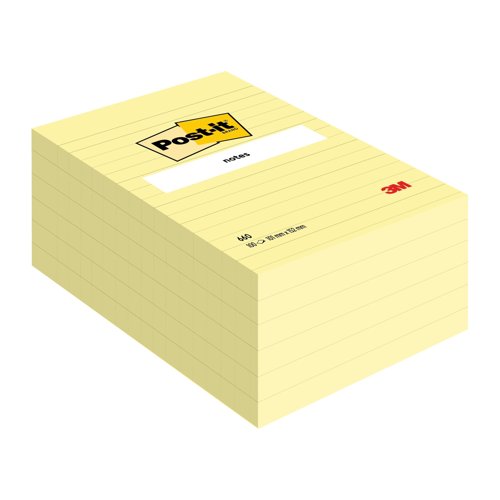 3M Post-it Notes 101x152mm Ruled Canary Yellow (Pack 6) 660