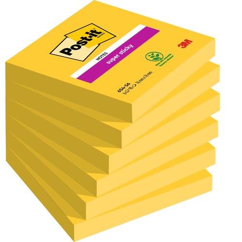3M Post-it Super Sticky Notes 76x76mm Ultra Yellow 654-S6