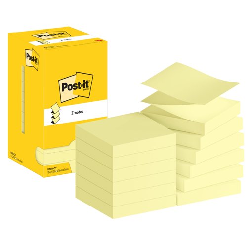 3M Post-it Z-Notes 76x76mm Yellow (Pack 12) R330