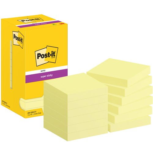 3M Post-it Super Sticky Notes 76x76mm Canary Yellow (Pack 12) 654-12SSCY