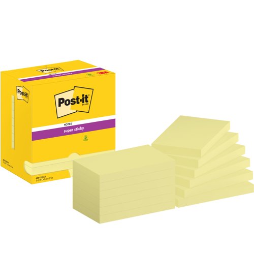 3M Post-it Super Sticky Notes 76x127mm Canary Yellow (Pack 12) 655-12SSCY