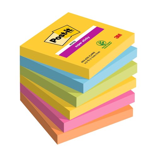 3M Post-it Super Sticky Colour Notes 76x76mm Carnival Colours (Pack 6) 654-6SS-CARN