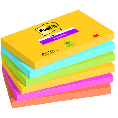 3M Post-it Super Sticky Colour Notes 76x127mm Carnival Colours (Pack 6) 655-6SS-CARN