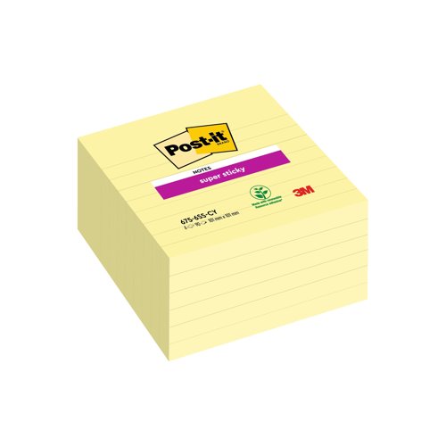 3M Post-it Super Sticky Lined Notes 101x101mm Canary Yellow (Pack 6) 675-SS6-CY-EU