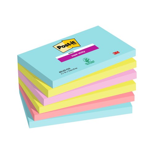 3M Post-it Super Sticky Colour Notes 76x127mm Cosmic Colours (Pack 6) 655-6SS-COS