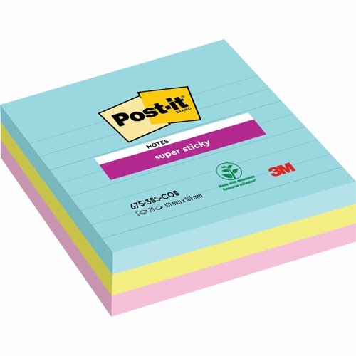 3M Post-it Super Sticky Notes 100x100mm Ruled Cosmic Colours 675-3SS-COS