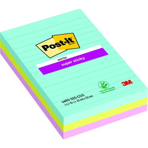 3M Post-it Super Sticky Colour Notes 101x152mm Cosmic Colours 4690-3SS-COS