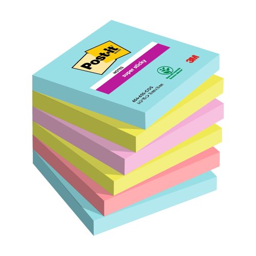 3M Post-it Super Sticky Colour Notes 76x76mm Cosmic Colours (Pack 6) 654-6SS-COS