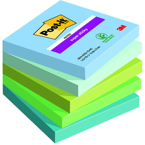 3M Post-it Super Sticky Notes 76x76mm Oasis Colours (Pack 5) 654-5SS-OAS