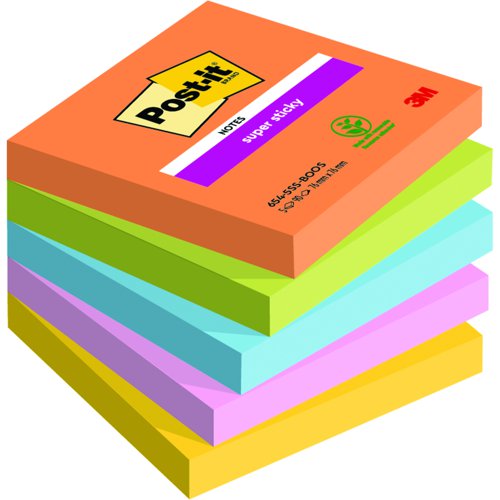 3M Post-it Super Sticky Notes 76x76mm Boost Colours (Pack 5) 654-5SS-BOOS