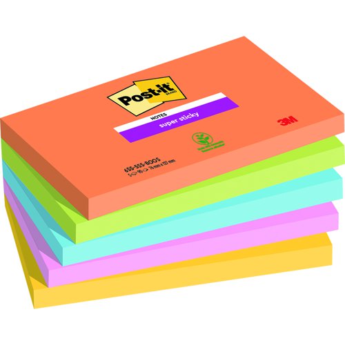 3M Post-it Super Sticky Notes 76x127mm Boost Colours (Pack 5) 655-5SS-BOOS