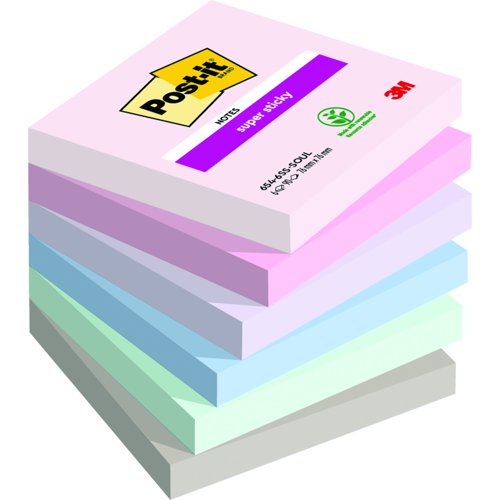 3M Post-it Super Sticky Notes 76x76mm Soulful Colours (Pack 6) 654-6SS-SOUL