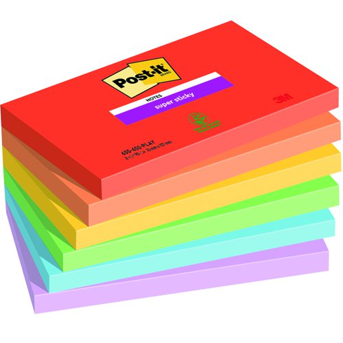 3M Post-it Super Sticky Notes 76x127mm Playful Colours (Pack 6) 655-6SS-PLAY