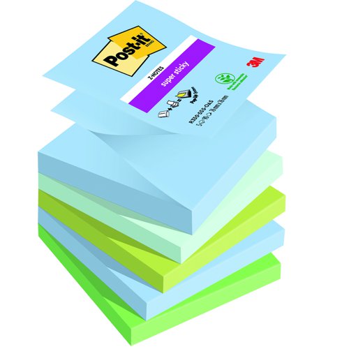 3M Post-it Super Sticky Z-Notes 76x76mm Oasis Colours (Pack 5) R330-5SS-OAS