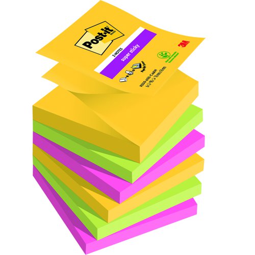 3M Post-it Super Sticky Z-Notes 76x76mm Carnival Colours (Pack 6) R330-6SS-CARN