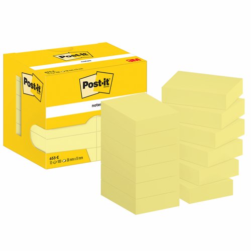 3M Post-it Notes 51x38mm Canary Yellow (Pack 12) 653-E