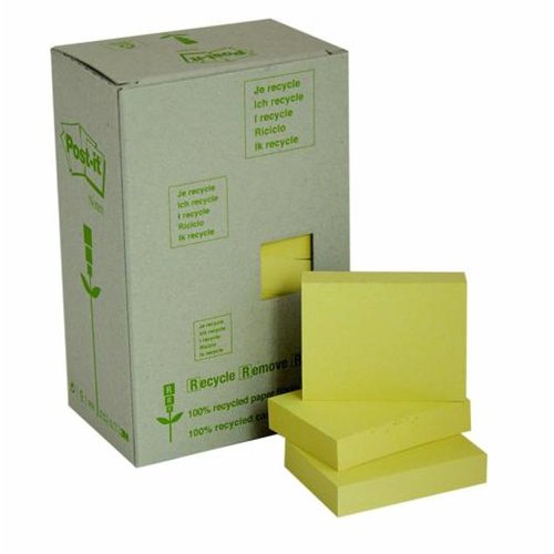 3M Post-it Notes Recycled Tower 38x51mm Canary Yellow (Pack 24) 653-1T