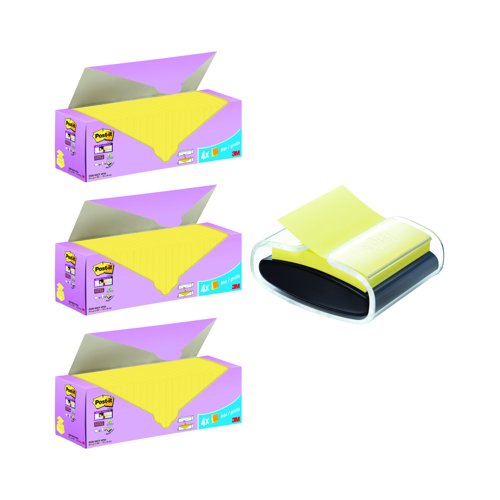 3M Post-it Super Sticky Z-Notes 76x76mm Canary Yellow (Pack 24) & Dispenser R330-SSCY VP24
