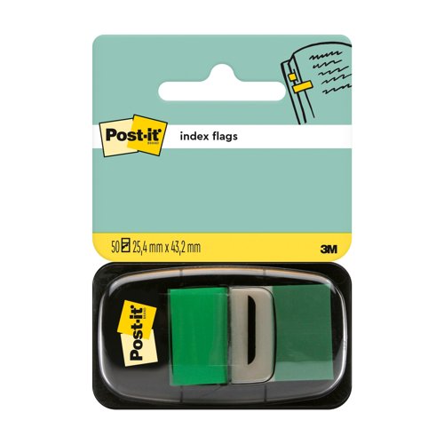 3M Post-it Index Flags Medium 25mm Green (Pack 50) 680-3