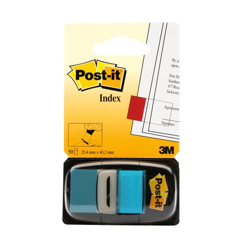 3M Post-it Standard Index Flags 25mm Bright Blue (Pack 50) 680-23
