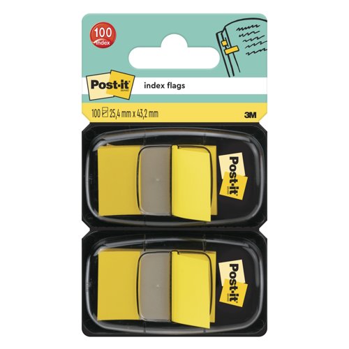 3M Post-it Index Flags Medium 25mm Yellow (Pack 2x50) 680-YEEU