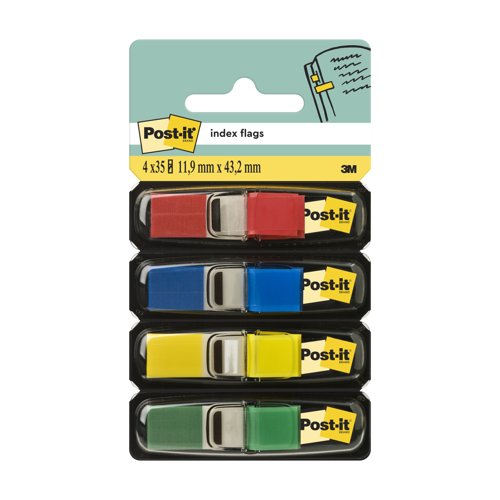 3M Post-it Index Flags Small 12mm Standard Pack 4-Colours 683-4