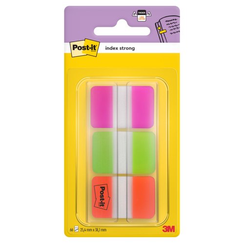 3M Post-it Strong Index Tabs 25mm Pink/Green/Orange (Pack 66) 686-PGO