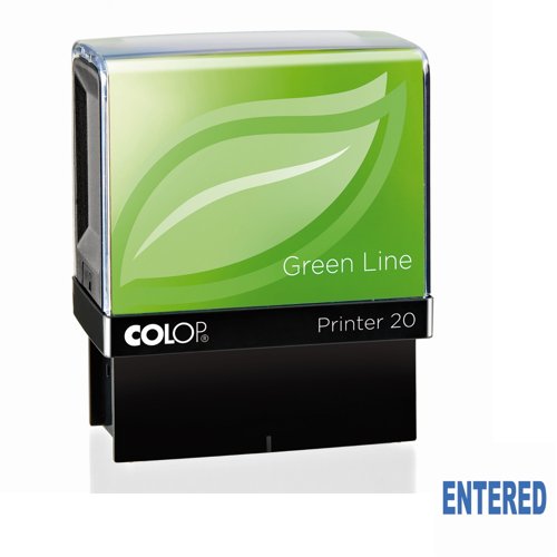 COLOP Printer 20 Green Line Word Stamp 35x12mm ENTERED Blue 148218