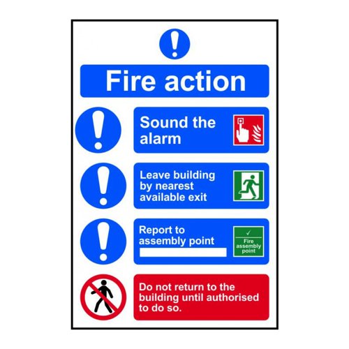 Fire Action Sign 200x300mm Rigid PVC 11509
