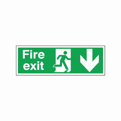 Fire Exit Arrow Down Sign 450x150mm Self Adhesive Vinyl