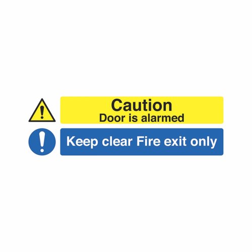 Fire Safety Sign Caution Door is Alarmed Keep Clear Fire Exit Only 450x150mm Self-Adhesive