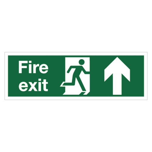 Fire Exit Arrow Up Sign 450x150mm Self Adhesive Vinyl