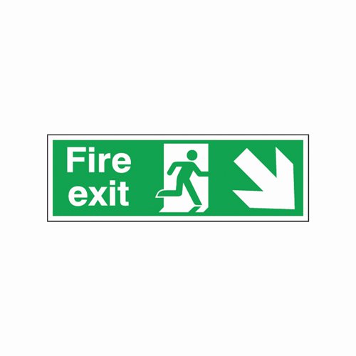 Fire Exit Arrow Down Right Sign 450x150mm Self Adhesive Vinyl