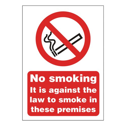 No Smoking Law/Premises Sign A5 Semi-Rigid PVC