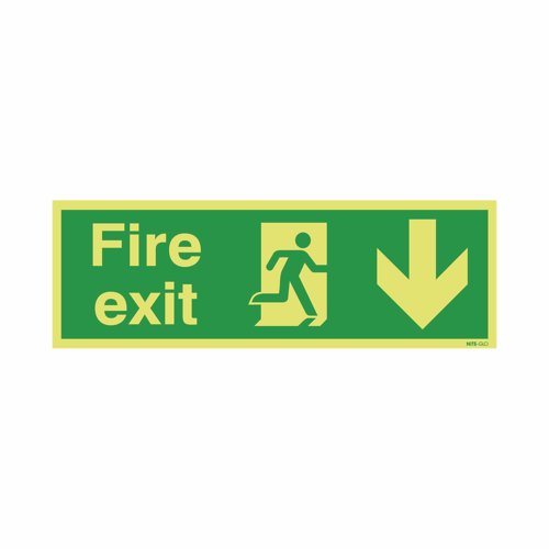 Photoluminescent Fire Exit Sign Arrow Down Sign 450x150mm PVC