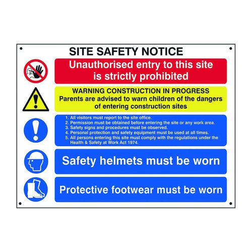 Site Safety Notice 800x600mm Foamex Board 4550