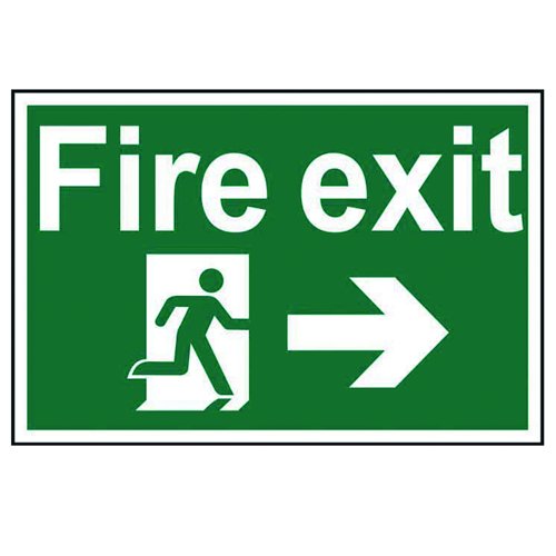 Fire Exit Arrow Right Sign 300x200mm Self Adhesive PVC 1504