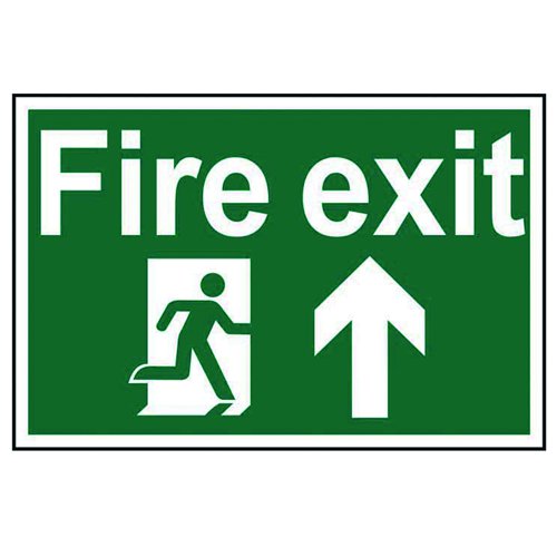 Fire Exit Arrow Up Sign 300x200mm Self Adhesive PVC 1505