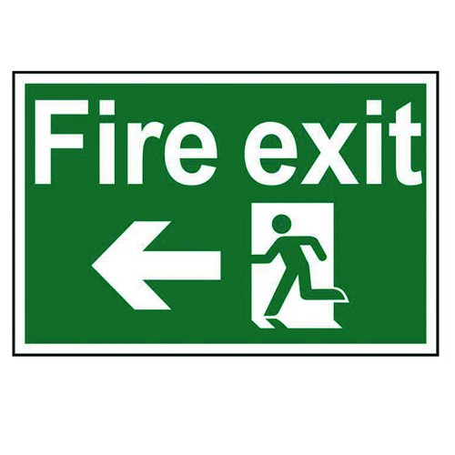 Fire Exit Arrow Left Sign 300x200mm Self Adhesive PVC 1506