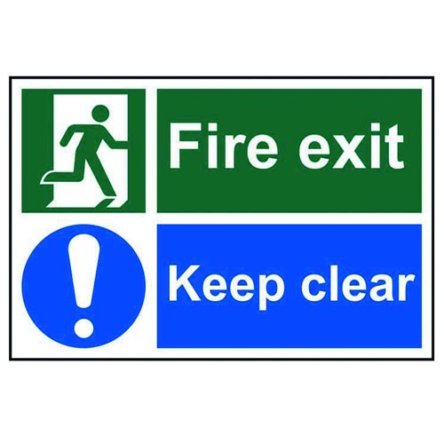 Fire Exit Keep Clear 300x200mm Self Adhesive PVC 1540