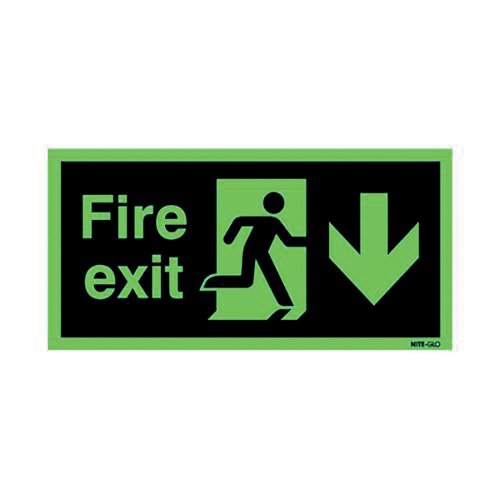 Photoluminescent Fire Exit Arrow Down Sign 450x150mm SAV