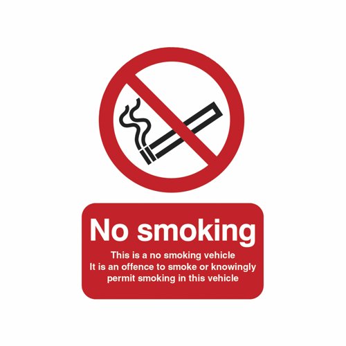No Smoking Vehicle Sign 75x100mm Self-Adhesive