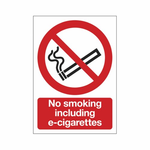 No Smoking Including E-Cigarettes Sign 210x297mm Self-Adhesive