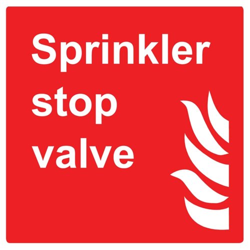 Fire Sprinkler Stop Valve Sign 100x100mm Self-Adhesive