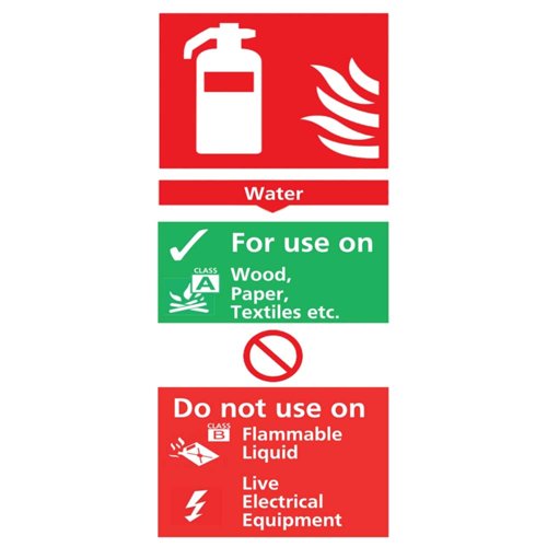 Fire Extinguisher Sign Water 100x210mm PVC